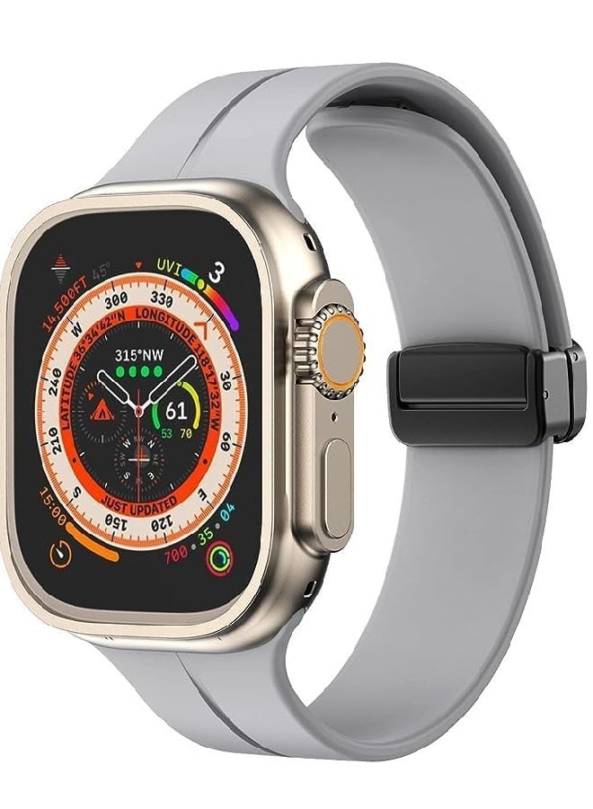 سوار رياضي بديل من السيليكون، أسود اللون، مزود بمشبك مغناطيسي على شكل حرف D، متوفر بمقاسات 42/44/45/49 مم، متوافق مع ساعات Apple Watch من سلسلة SE/11/10/9/8/7/6/5/4/3 - رمادي - Image 2